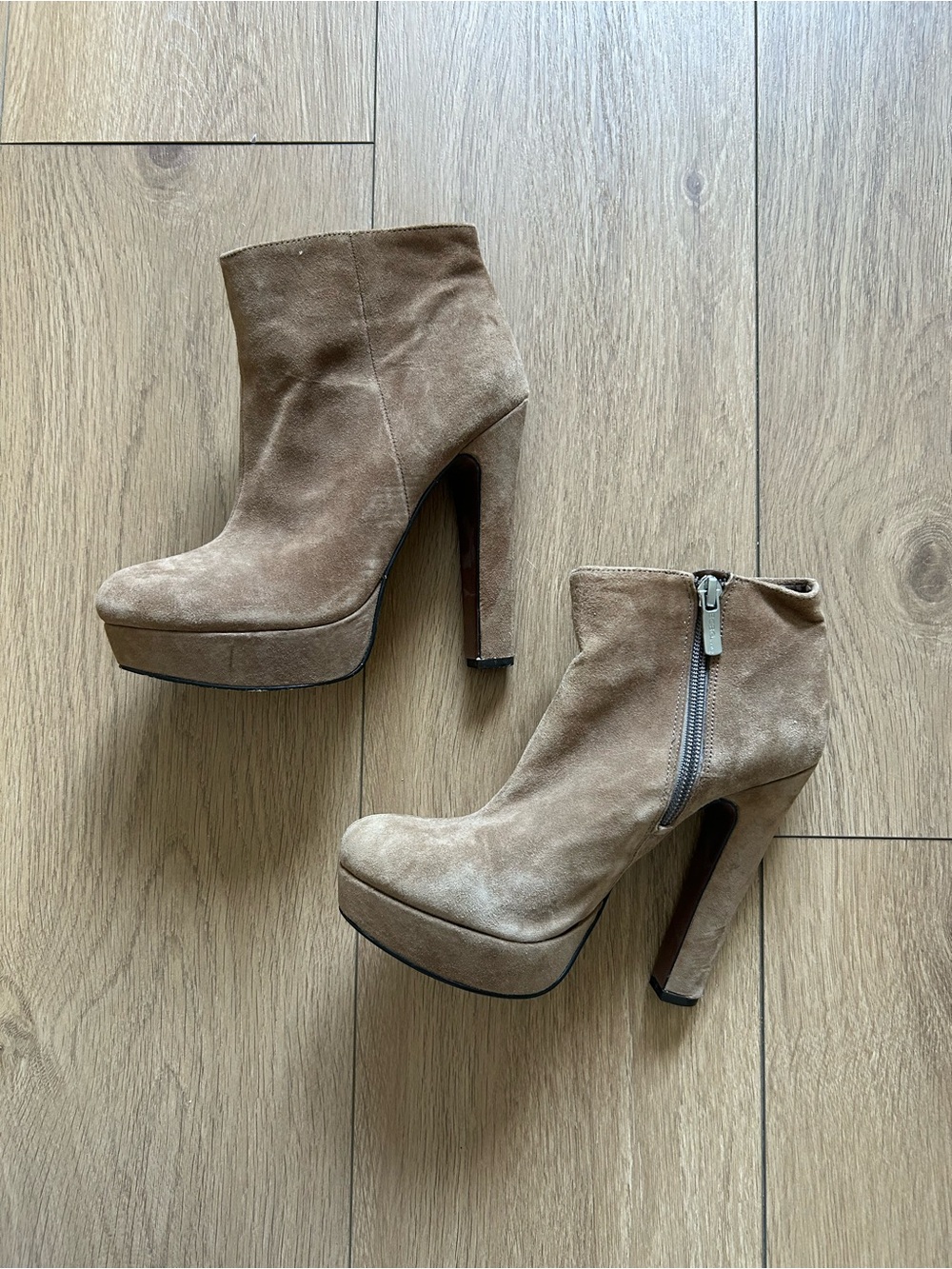 BCBGMaxAzria Taupe Suede Platform Ankle Booties